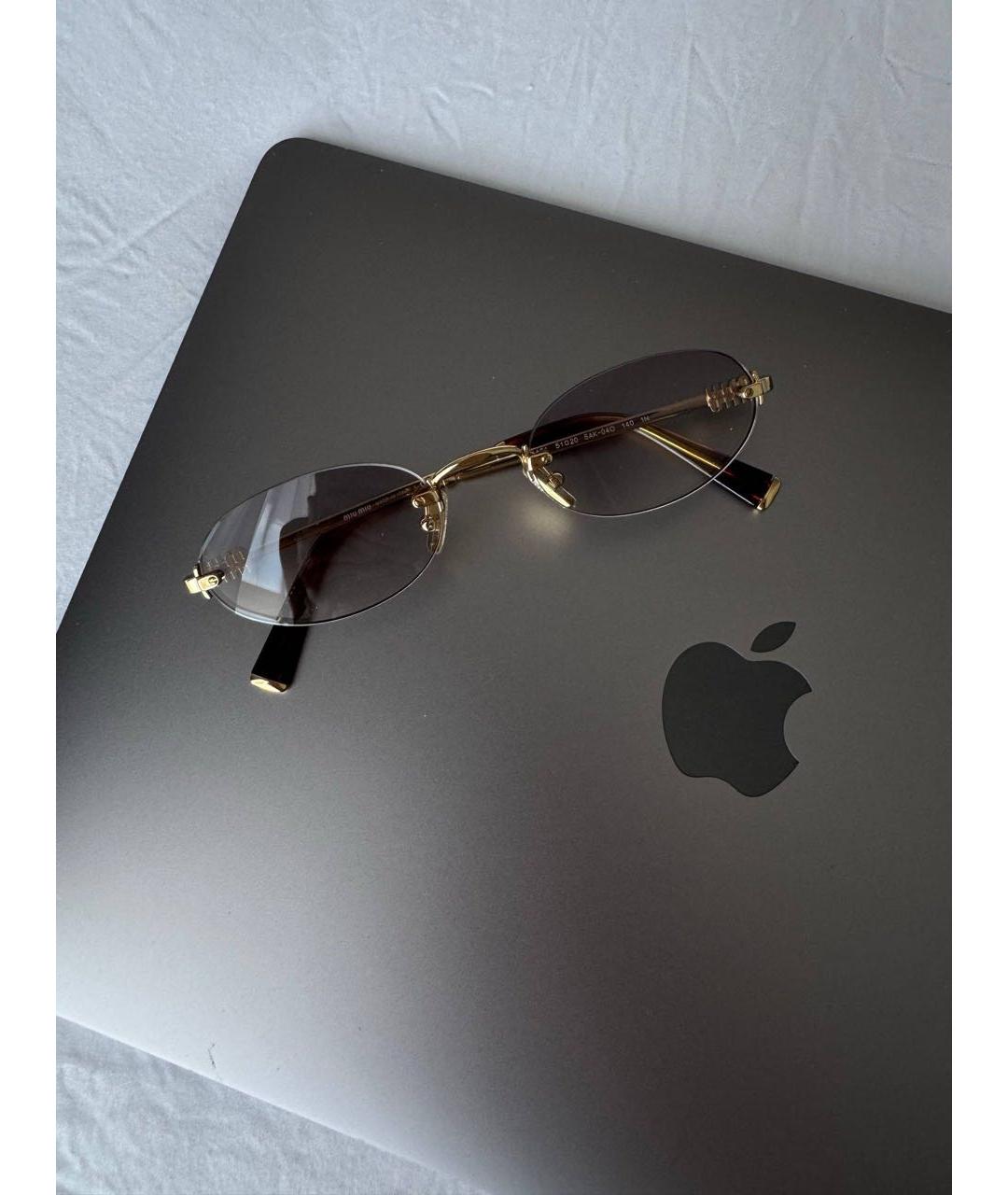 MIU MIU Золотые металлические солнцезащитные очки, фото 5