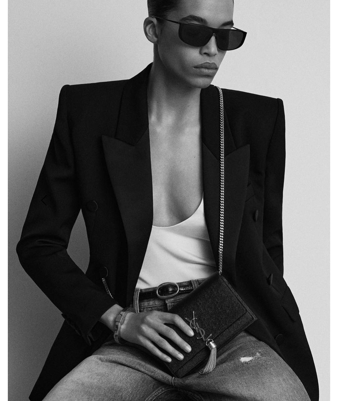 SAINT LAURENT Черная кожаная сумка через плечо, фото 6