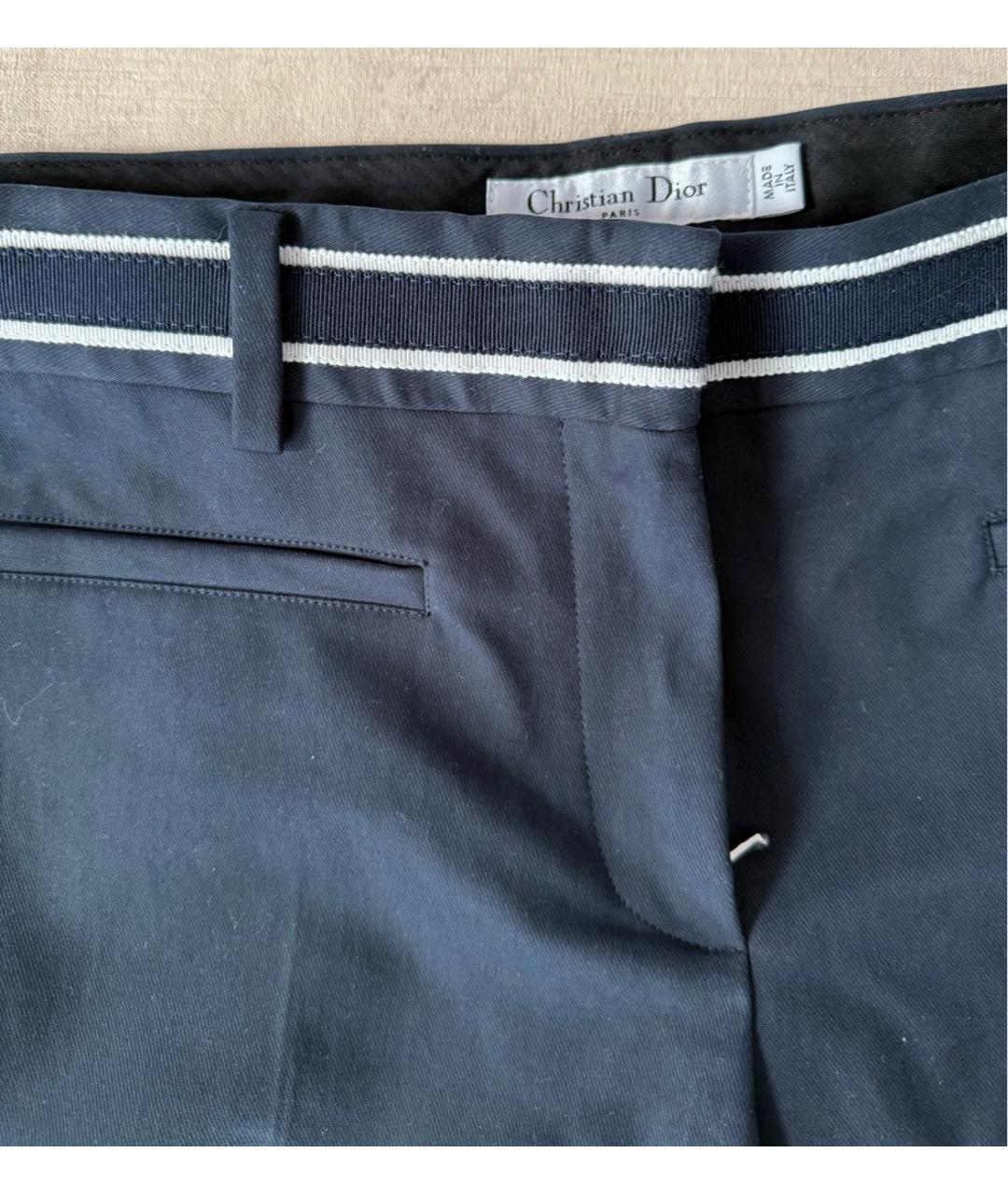 DIOR BEAUTY Темно-синие хлопко-эластановые прямые брюки, фото 4