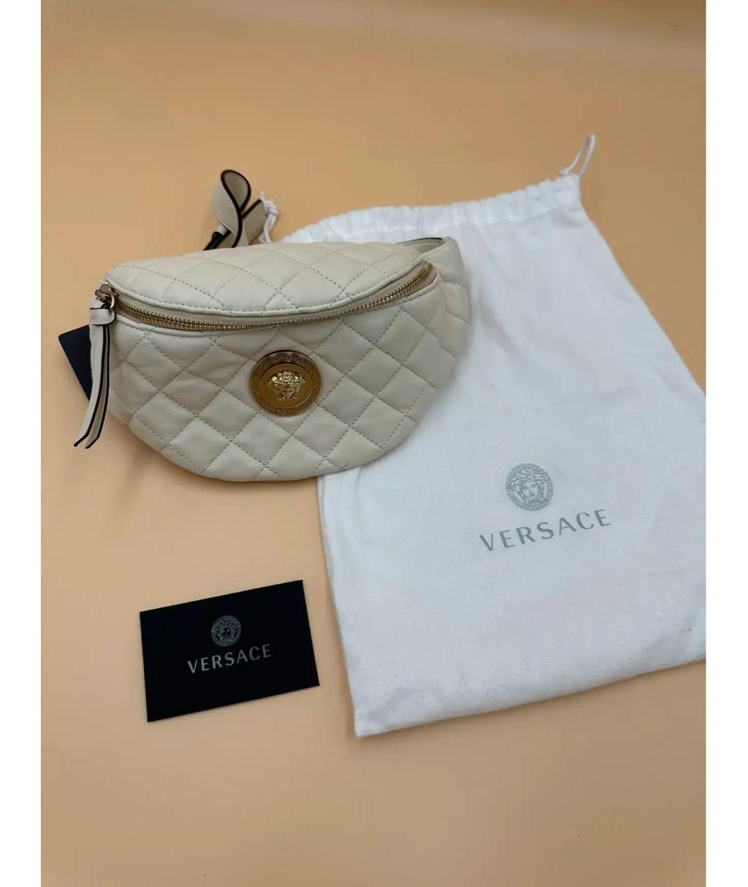 VERSACE Бежевая кожаная поясная сумка, фото 5