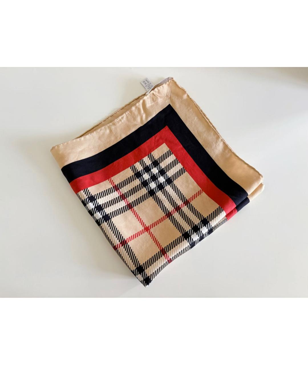 BURBERRY Бежевый шелковый платок, фото 2