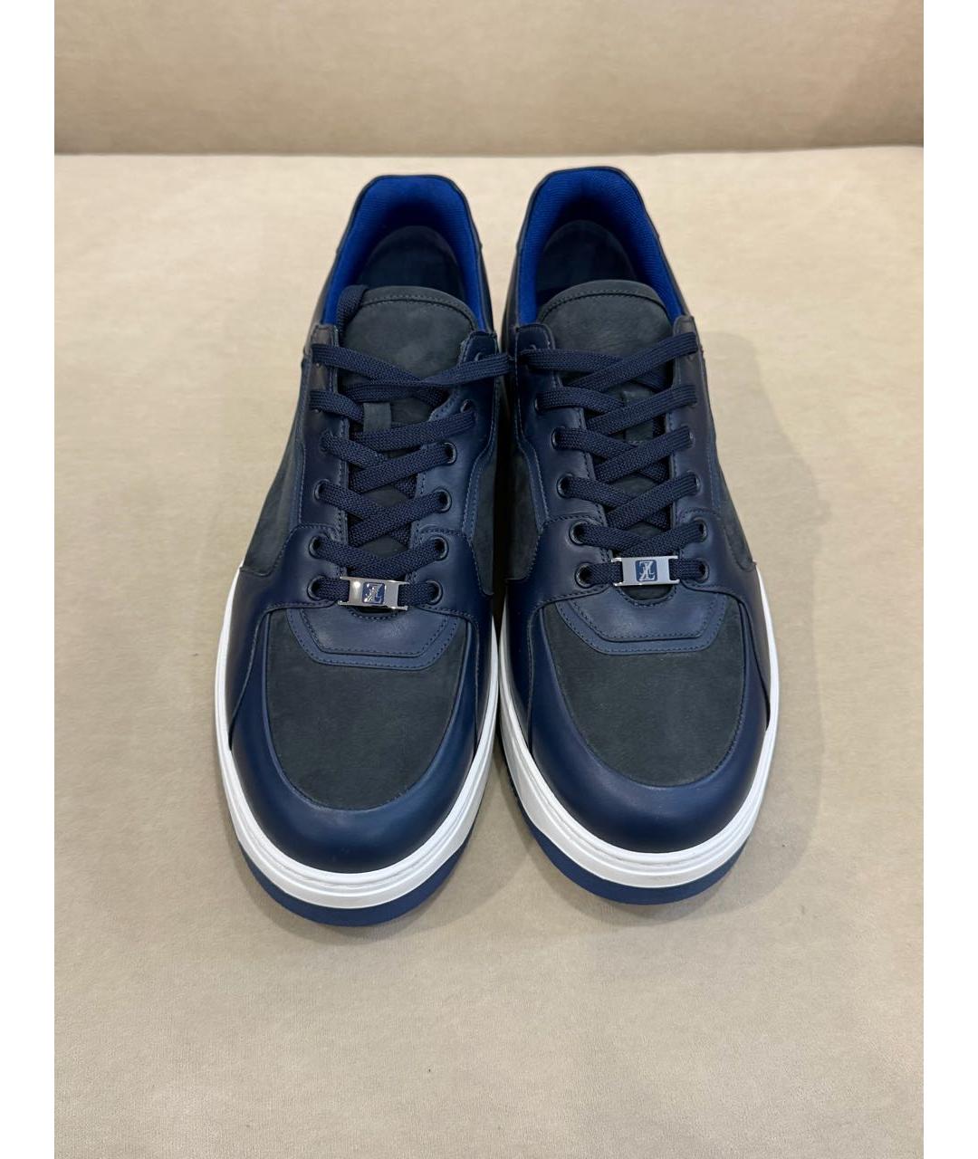 ZILLI Темно-синие нубуковые низкие кроссовки / кеды, фото 2