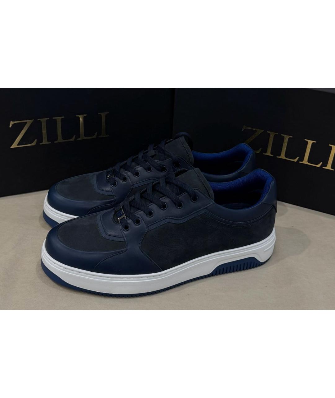 ZILLI Темно-синие нубуковые низкие кроссовки / кеды, фото 6