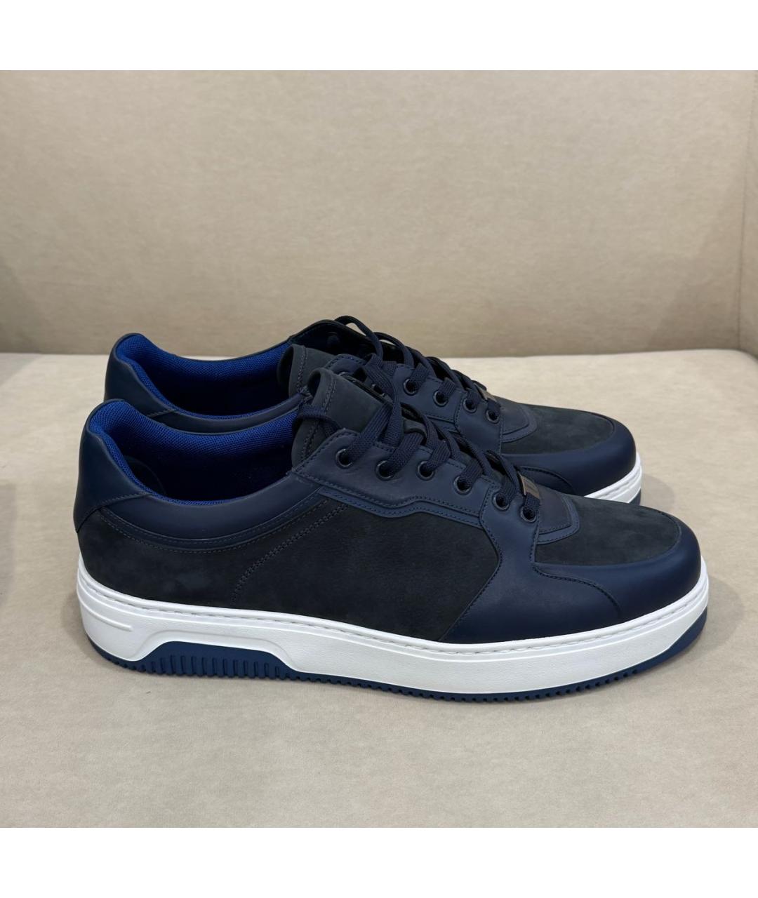 ZILLI Темно-синие нубуковые низкие кроссовки / кеды, фото 7