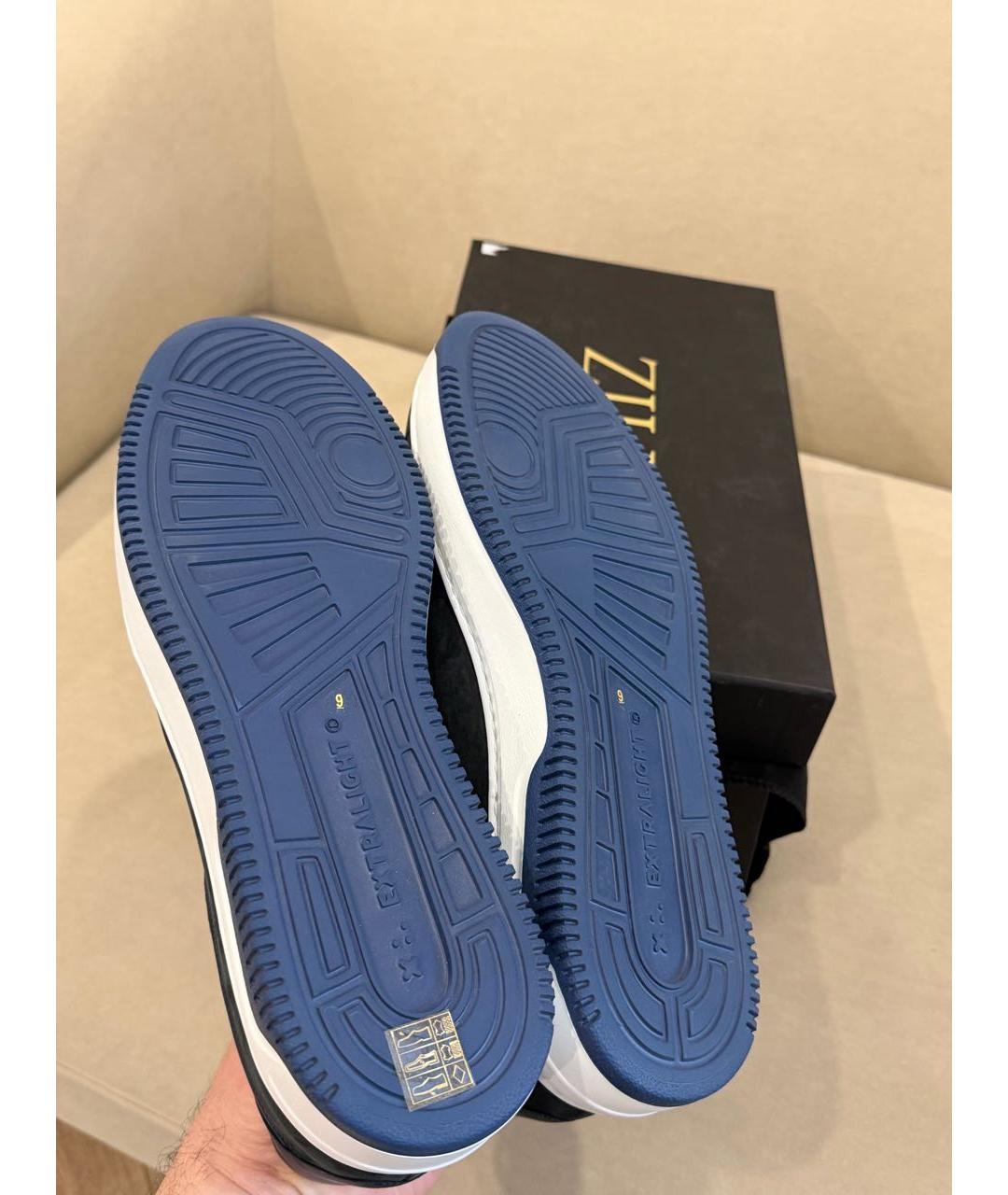 ZILLI Темно-синие нубуковые низкие кроссовки / кеды, фото 5