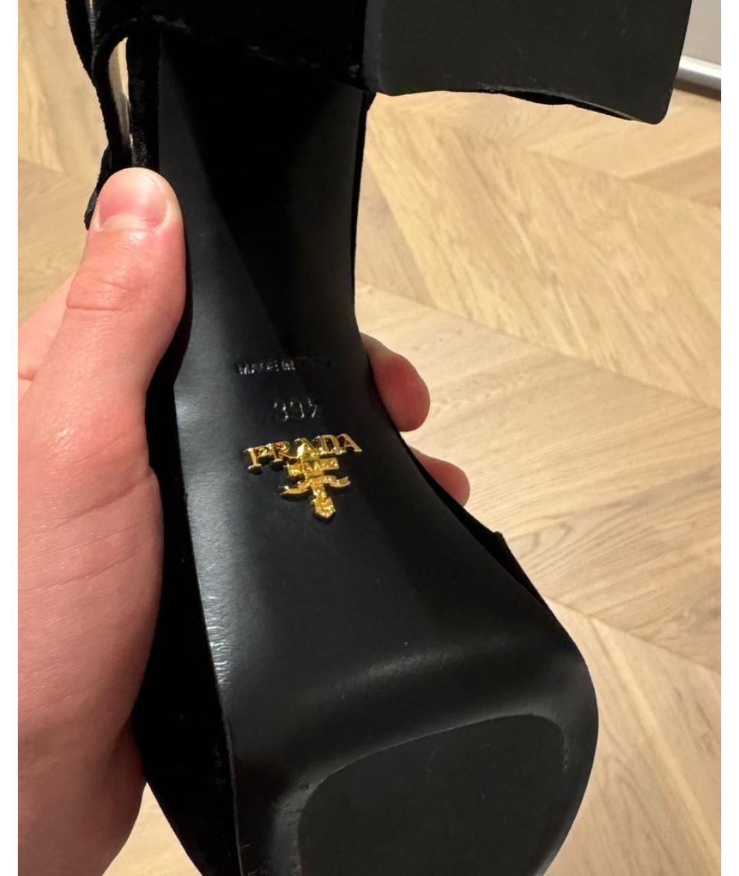PRADA Черные бархатные босоножки, фото 4