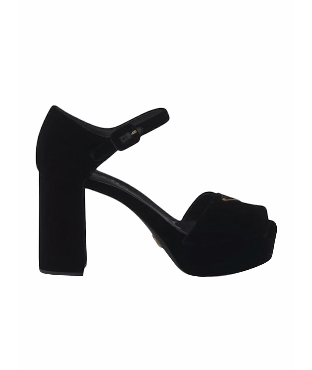 PRADA Черные бархатные босоножки, фото 1