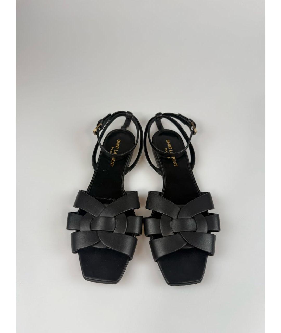 SAINT LAURENT Черные кожаные босоножки, фото 2