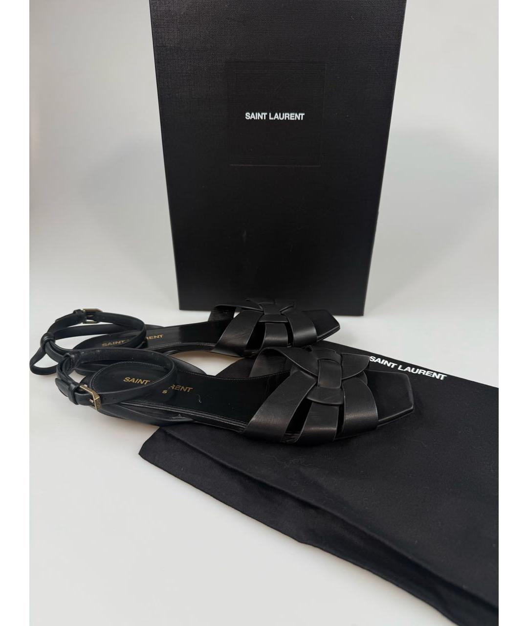 SAINT LAURENT Черные кожаные босоножки, фото 4