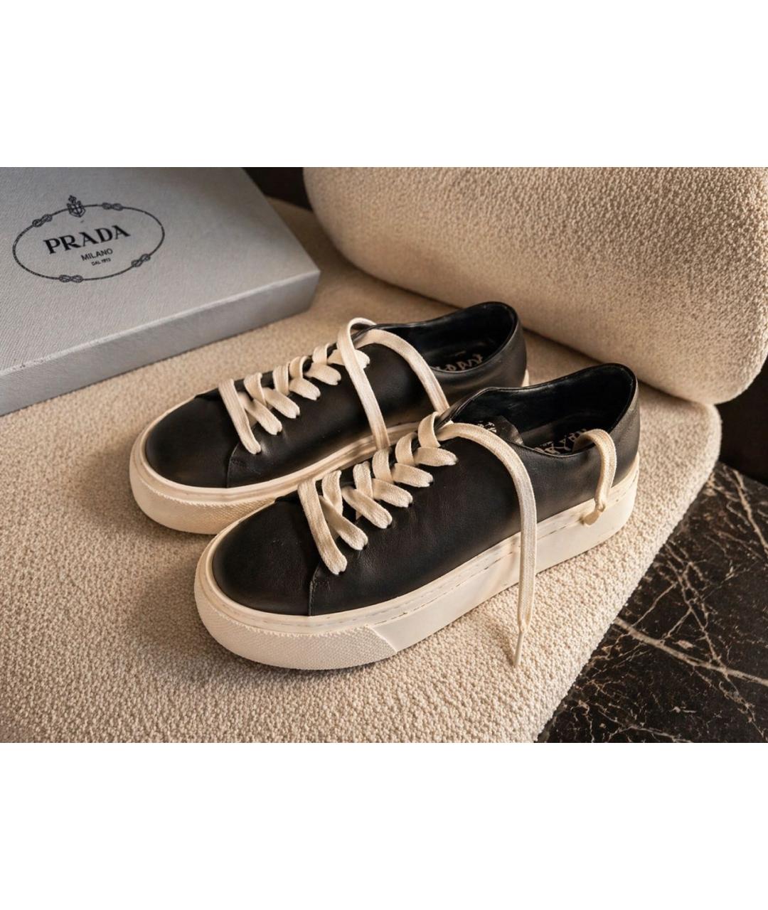 PRADA Черные кожаные кеды, фото 2
