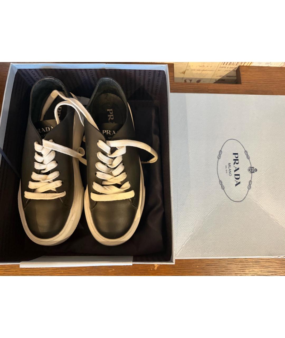 PRADA Черные кожаные кеды, фото 3