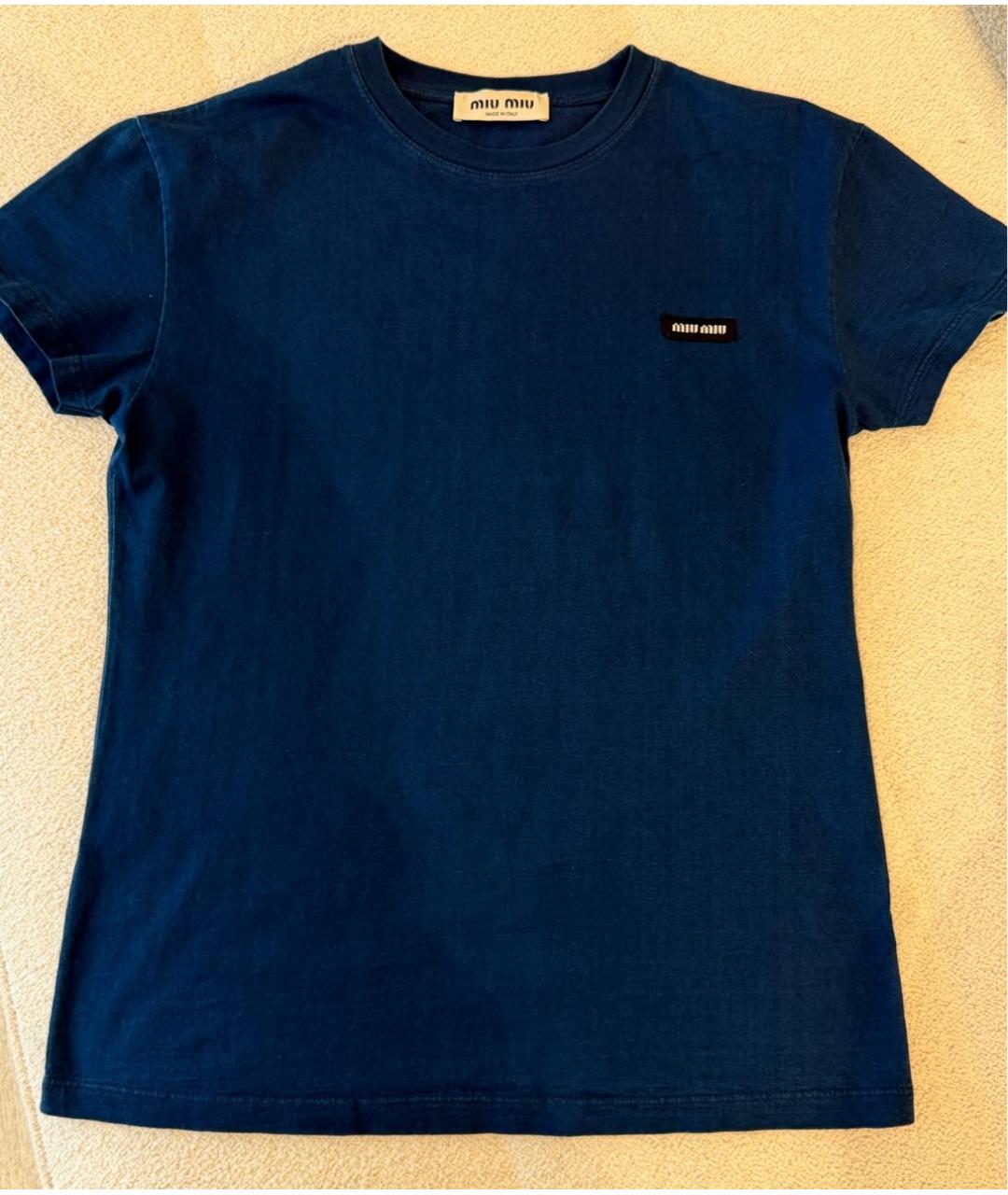 MIU MIU Темно-синяя хлопковая футболка, фото 6