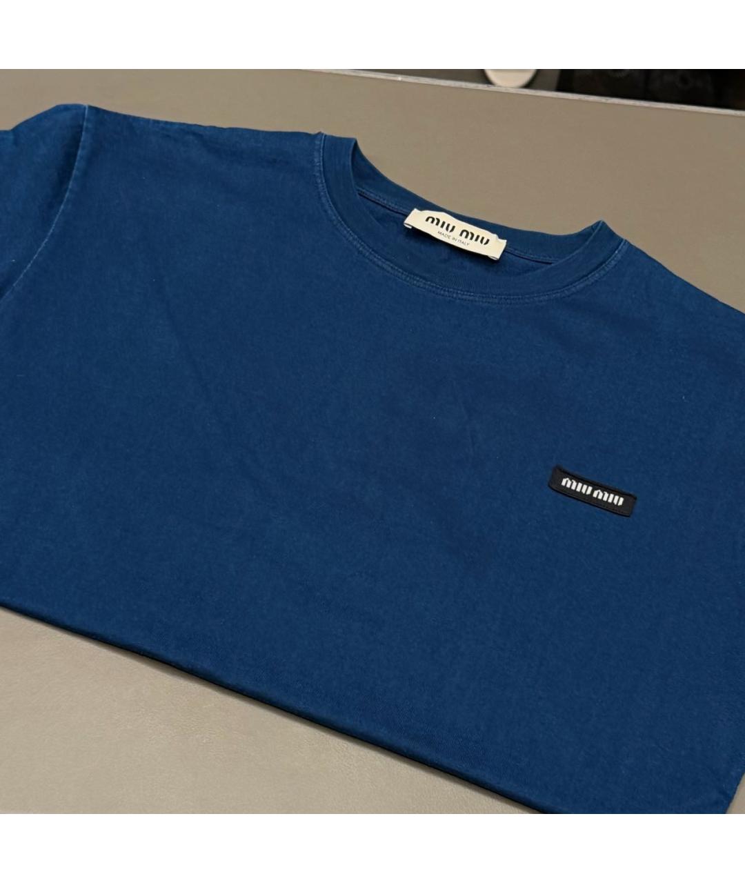 MIU MIU Темно-синяя хлопковая футболка, фото 3