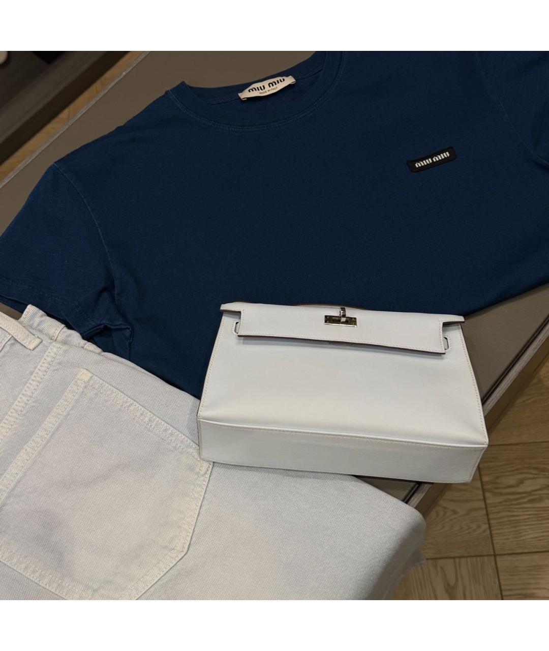 MIU MIU Темно-синяя хлопковая футболка, фото 5