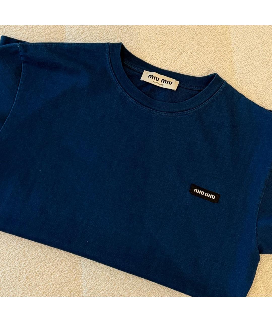MIU MIU Темно-синяя хлопковая футболка, фото 4
