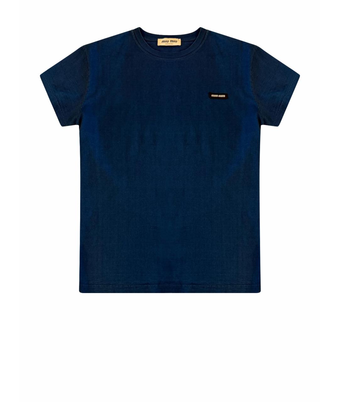 MIU MIU Темно-синяя хлопковая футболка, фото 1