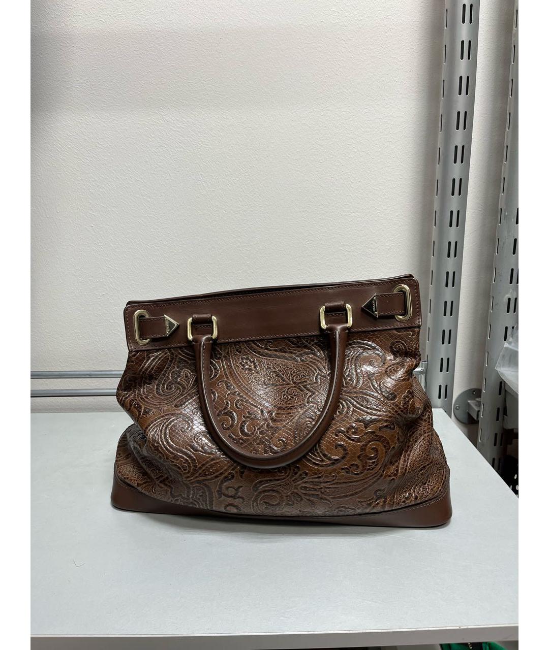 ETRO Коричневая кожаная сумка с короткими ручками, фото 5