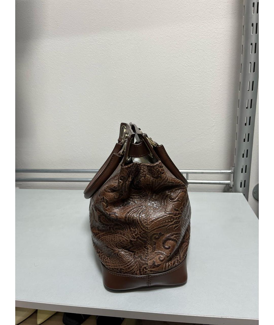 ETRO Коричневая кожаная сумка с короткими ручками, фото 4