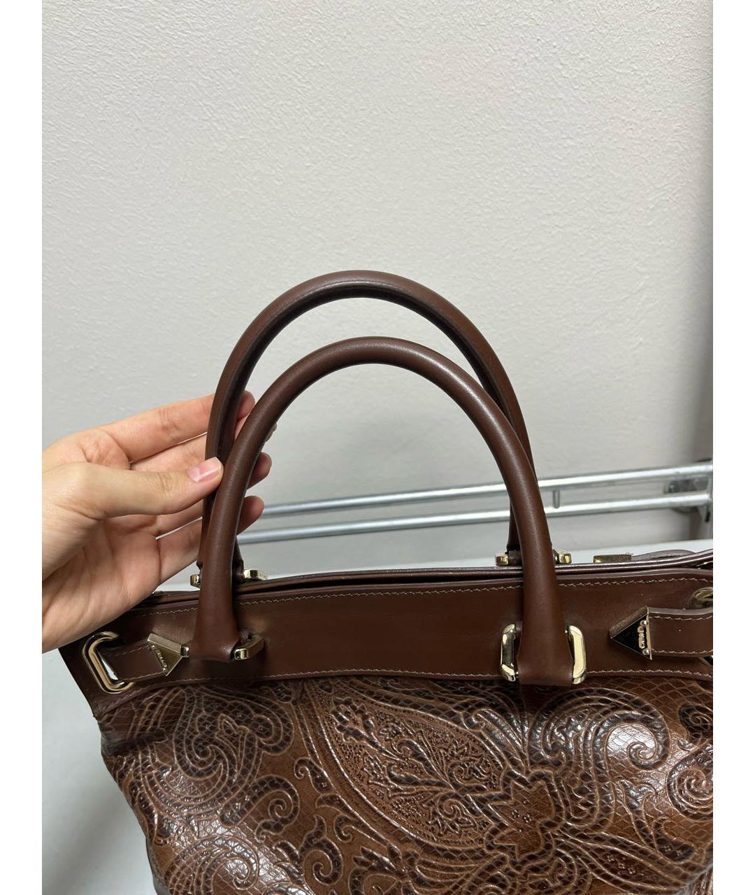 ETRO Коричневая кожаная сумка с короткими ручками, фото 2