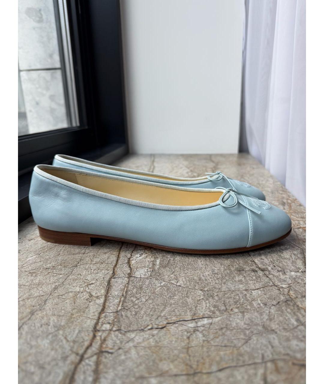 CHANEL Голубые кожаные балетки, фото 8