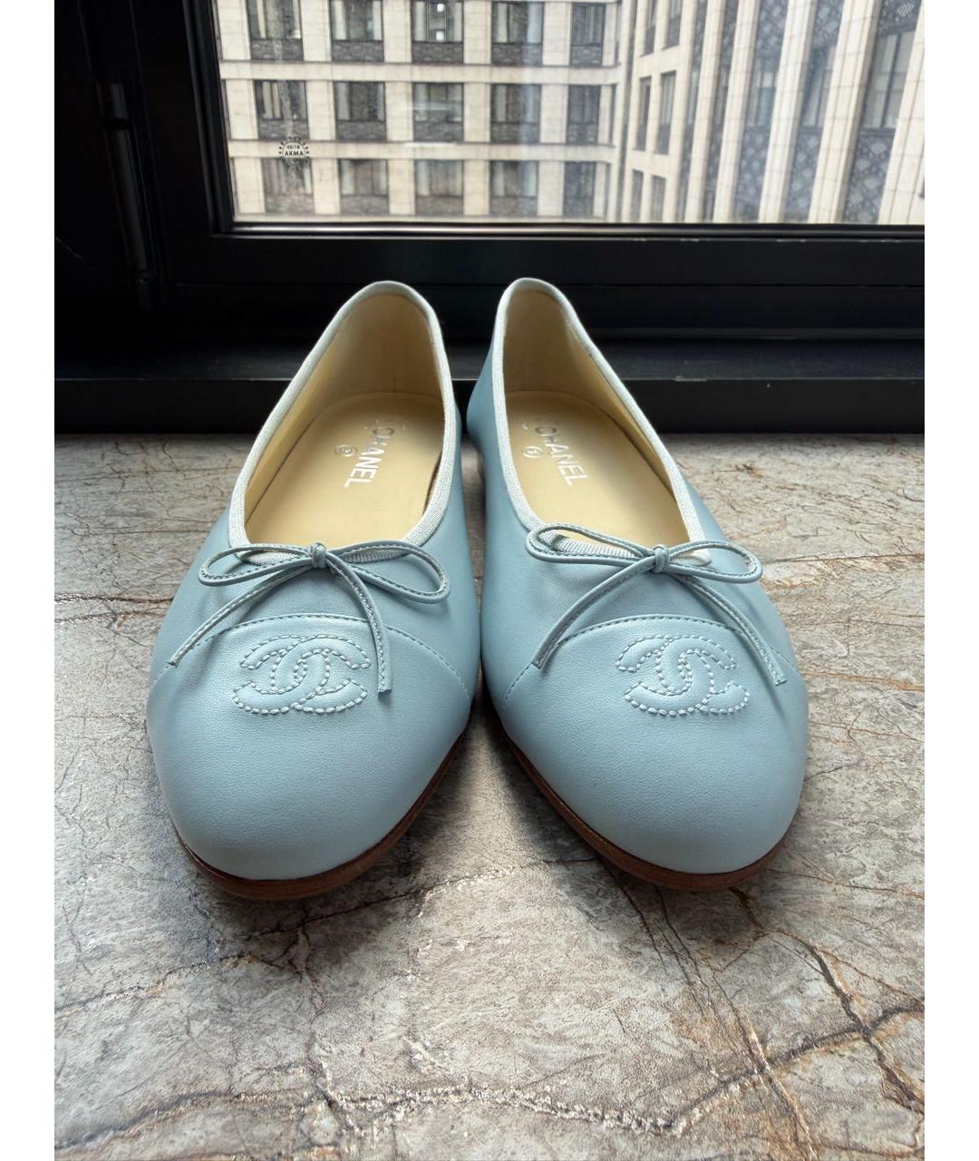 CHANEL Голубые кожаные балетки, фото 2