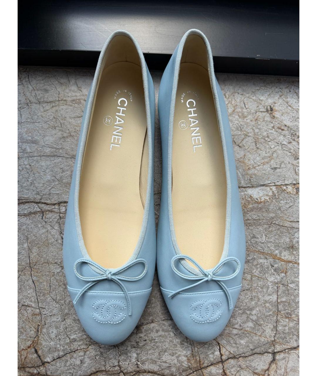 CHANEL Голубые кожаные балетки, фото 3