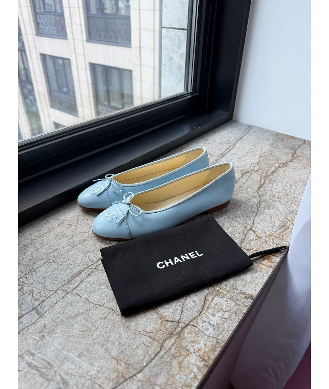 CHANEL Голубые кожаные балетки, фото 7