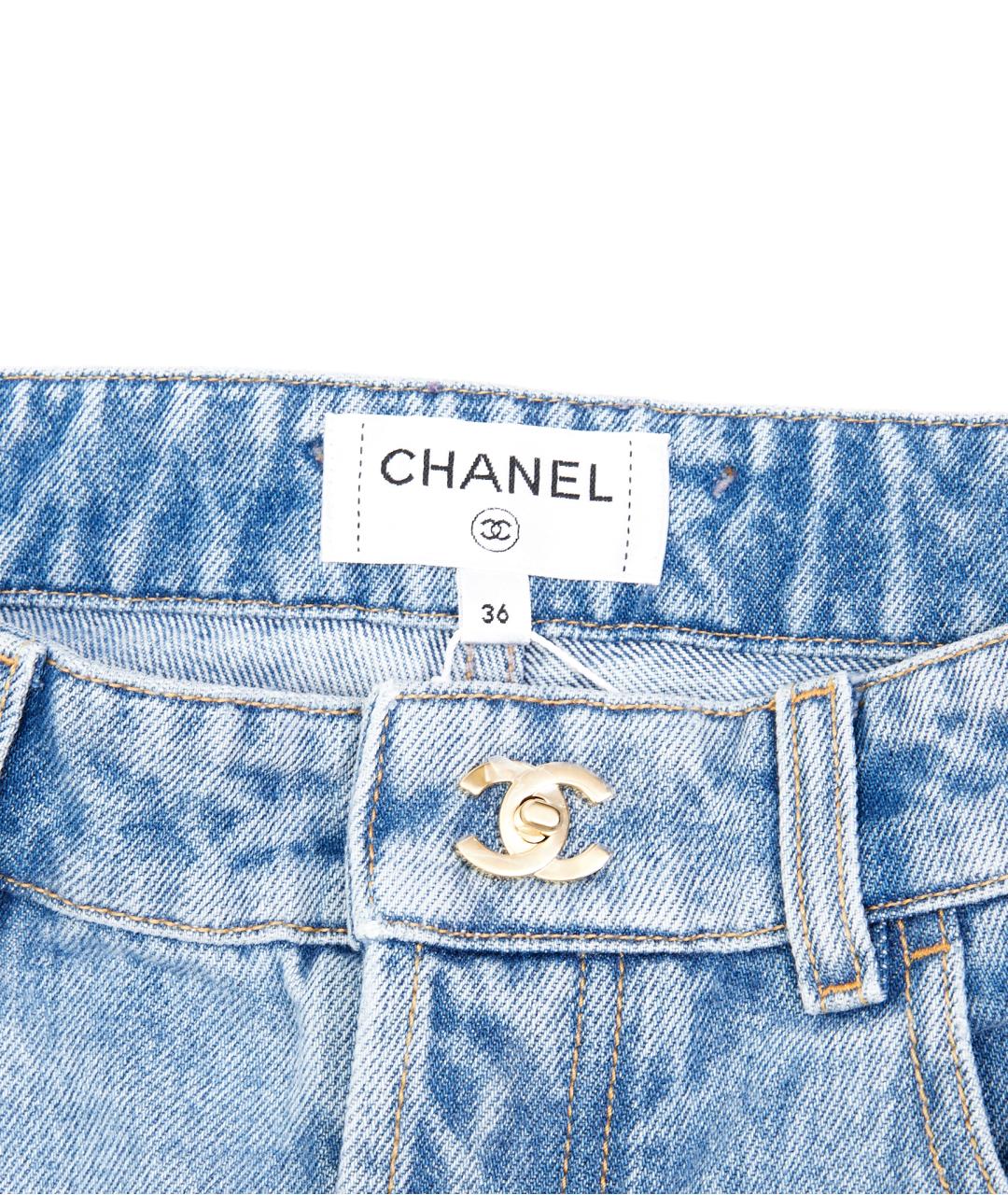 CHANEL Голубые хлопковые прямые джинсы, фото 3