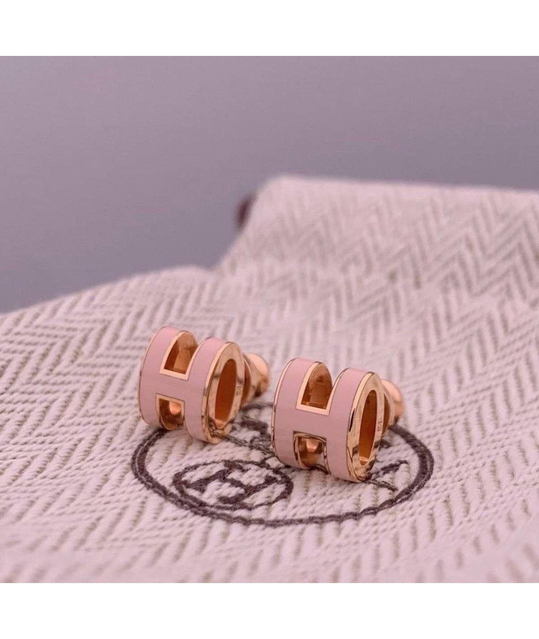 HERMES Розовые металлические серьги, фото 2