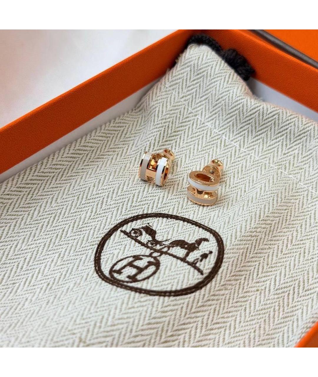 HERMES Бежевые металлические серьги, фото 3