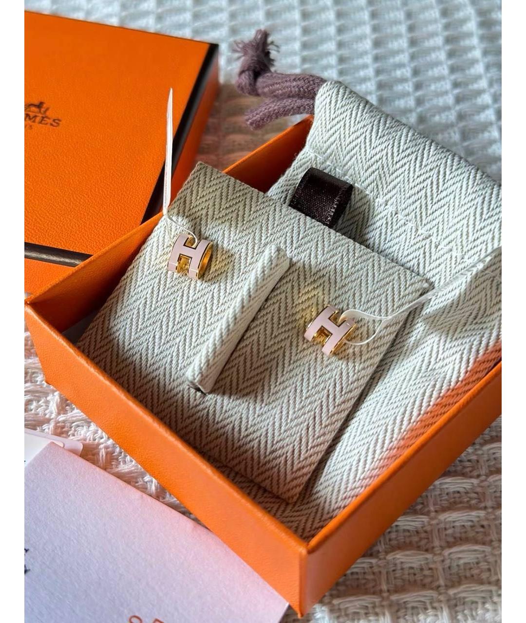 HERMES Розовые металлические серьги, фото 2