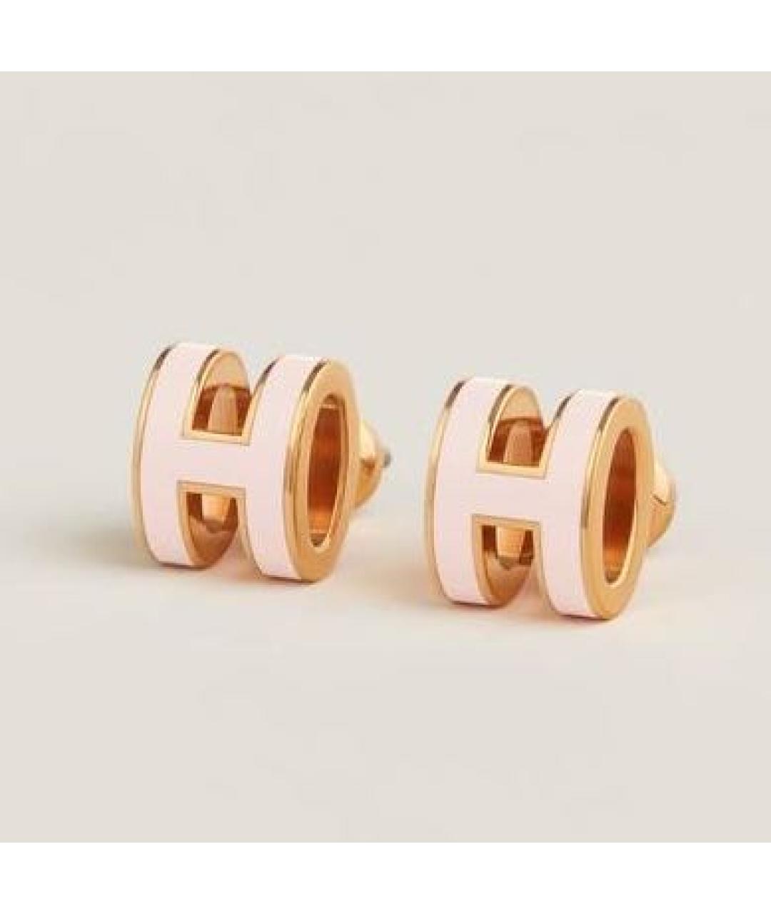 HERMES Розовые металлические серьги, фото 5