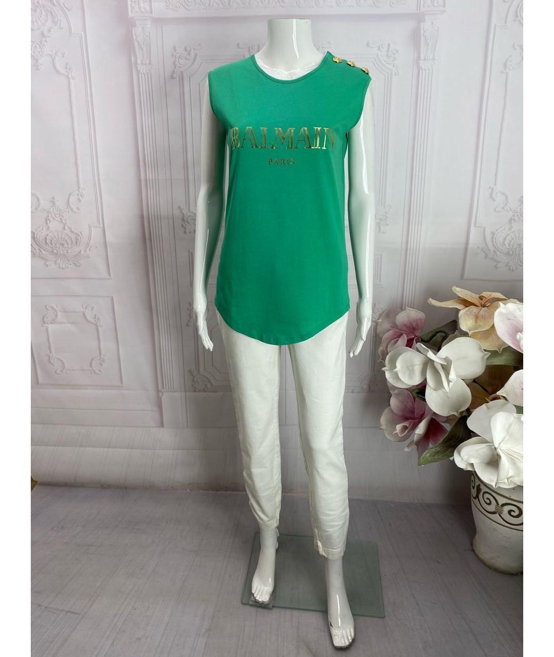 BALMAIN Зеленая хлопковая майка, фото 5