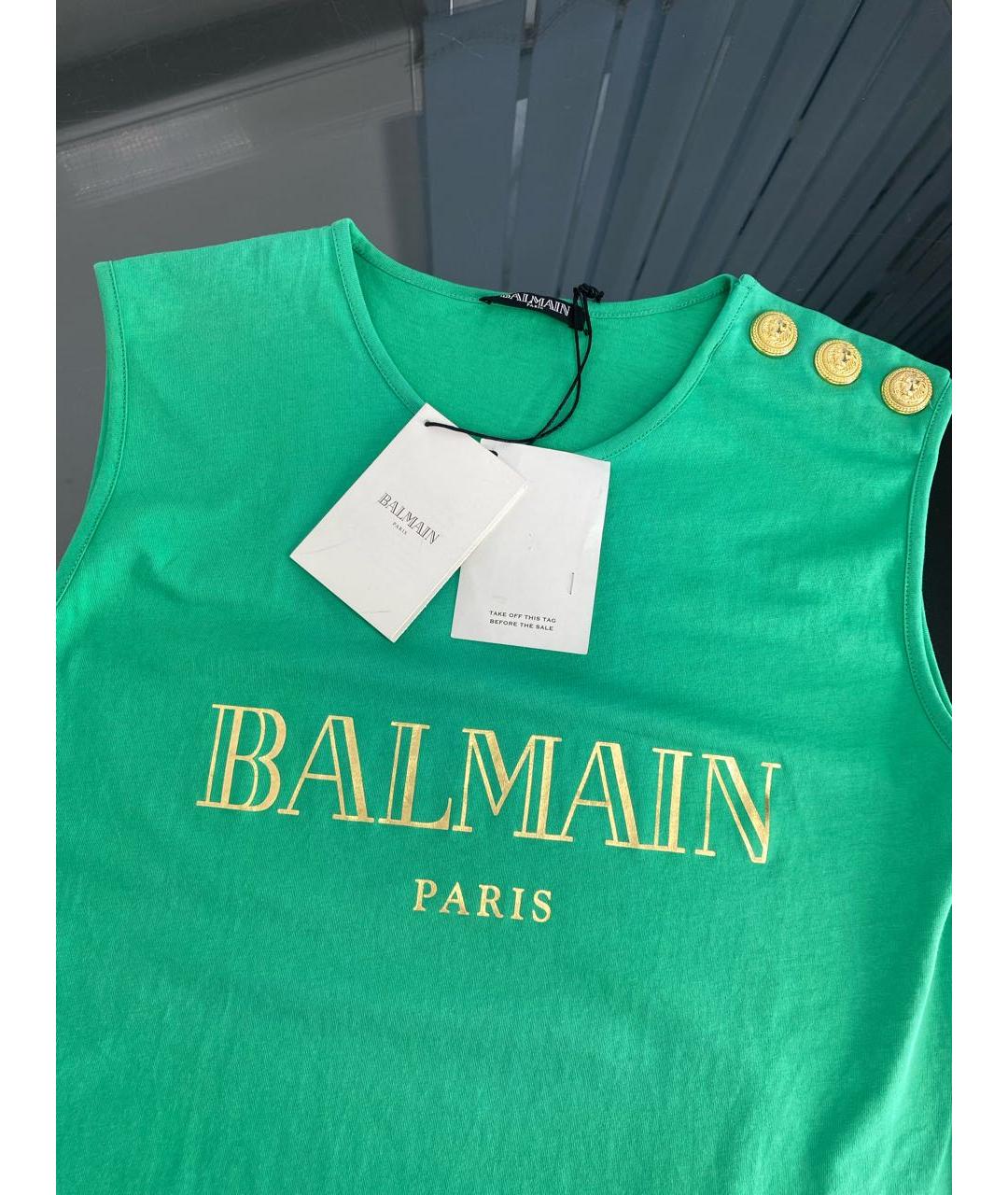 BALMAIN Зеленая хлопковая майка, фото 3