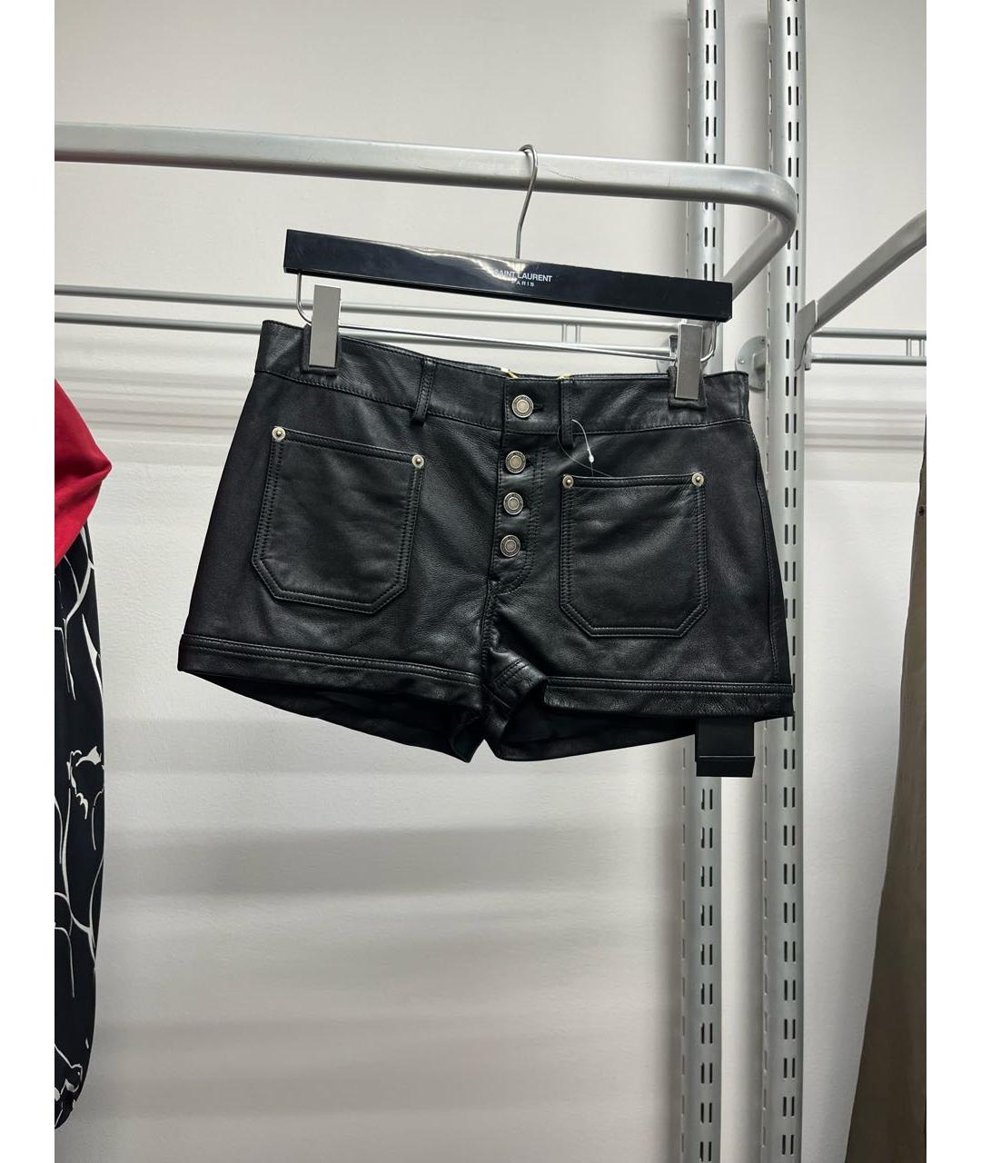 SAINT LAURENT Черные кожаные шорты, фото 5