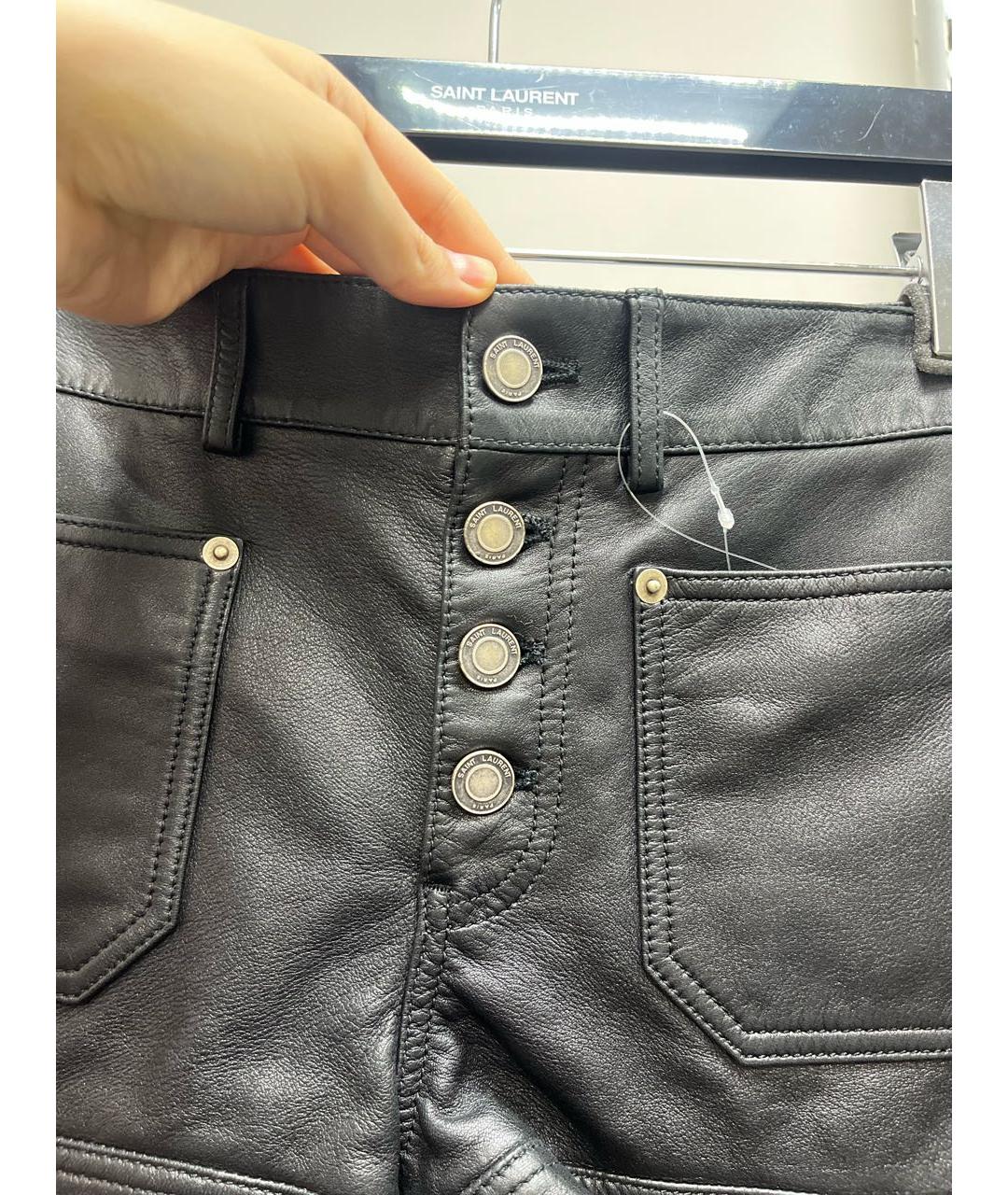 SAINT LAURENT Черные кожаные шорты, фото 2