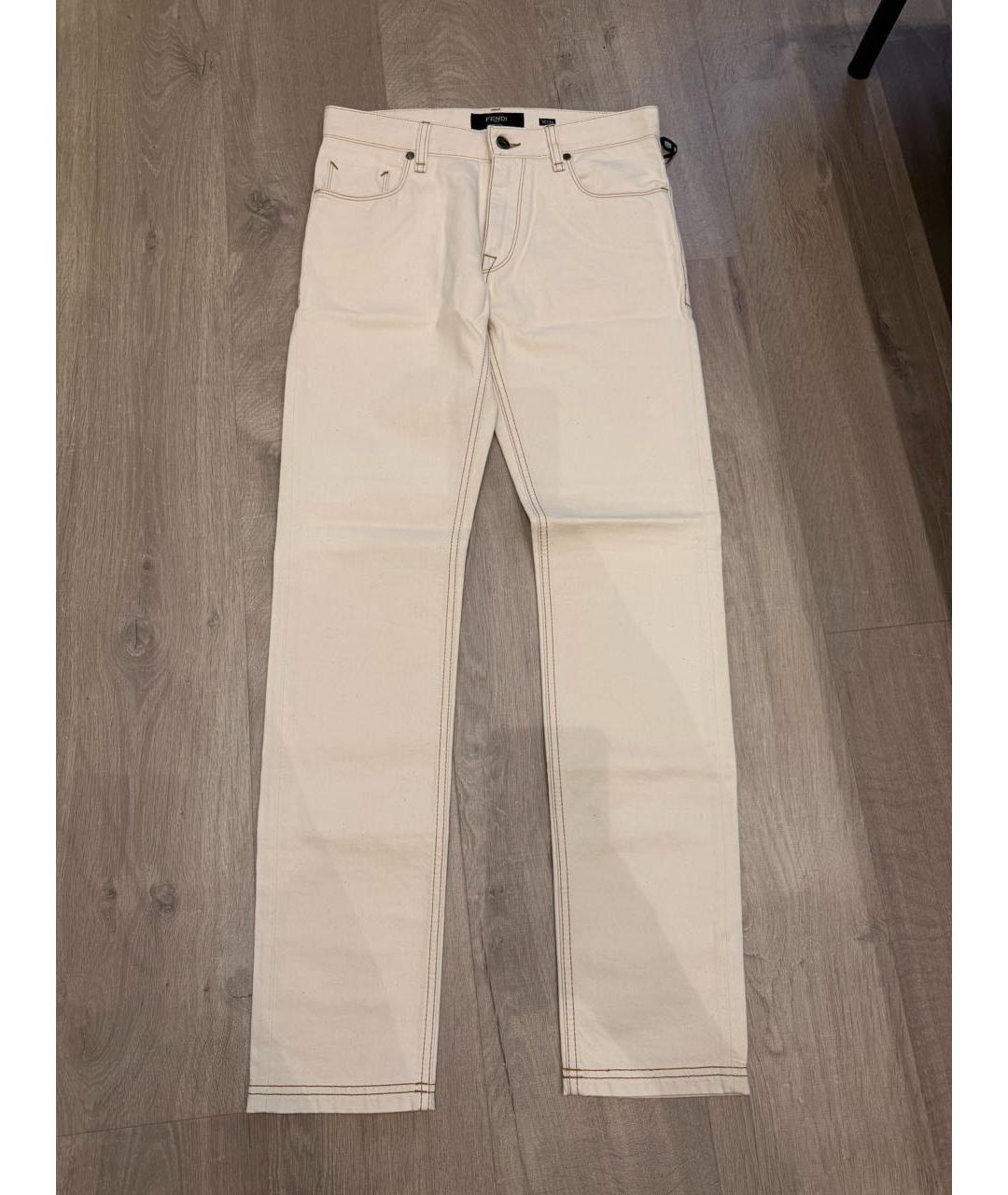 FENDI Бежевые хлопковые джинсы слим, фото 6