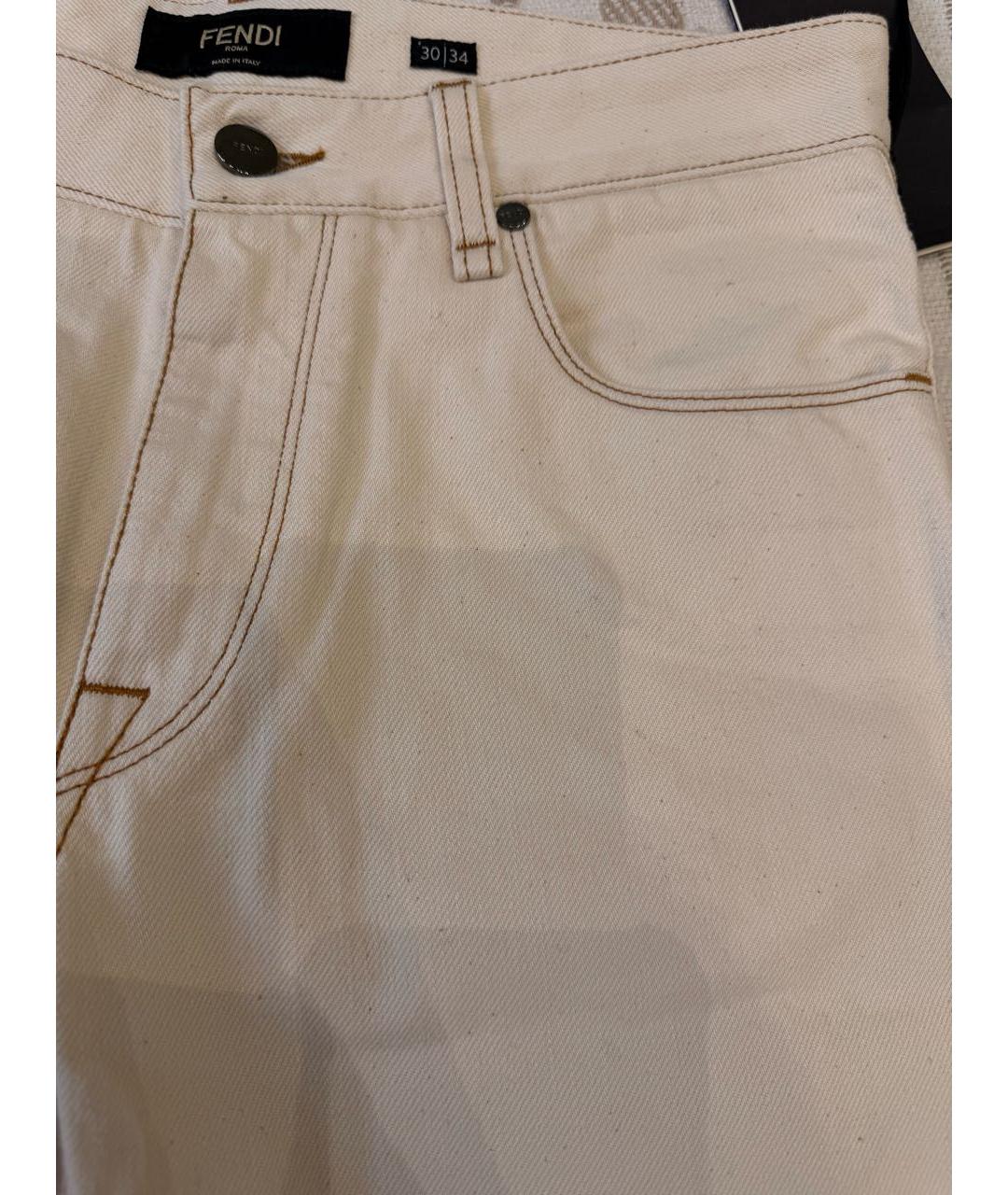 FENDI Бежевые хлопковые джинсы слим, фото 4