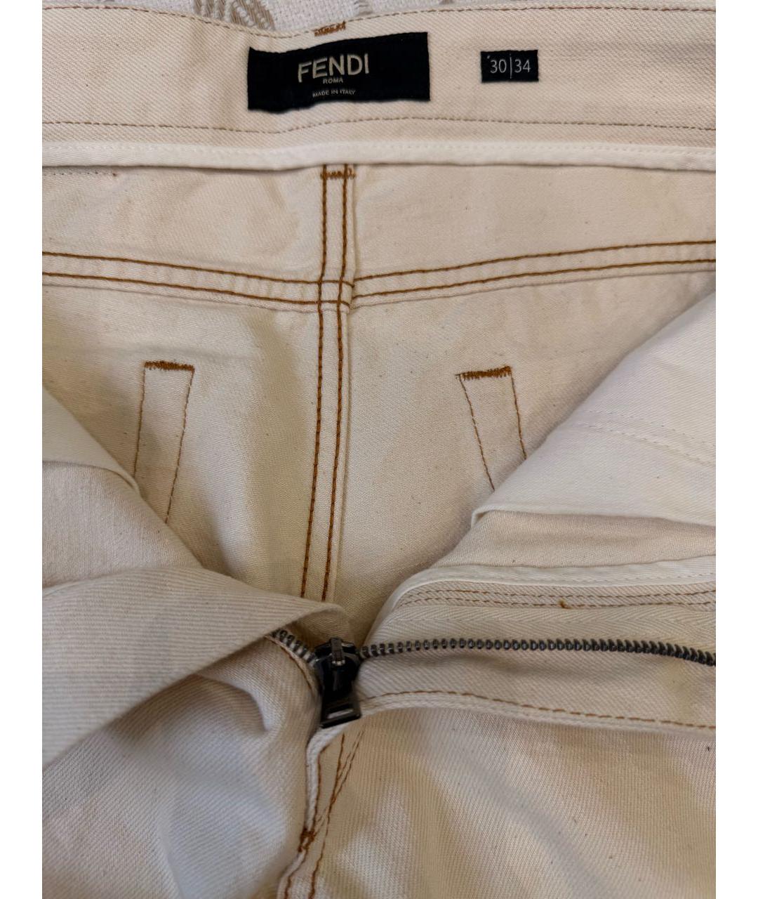 FENDI Бежевые хлопковые джинсы слим, фото 3