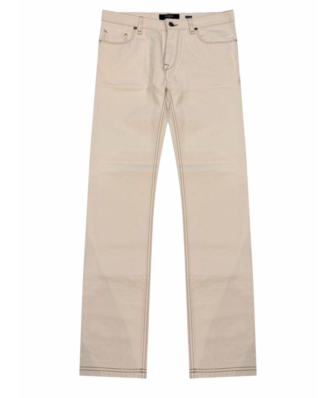 FENDI Бежевые хлопковые джинсы слим, фото 1