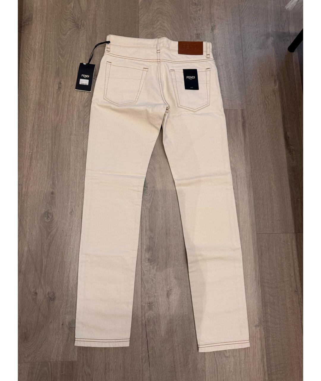 FENDI Бежевые хлопковые джинсы слим, фото 2