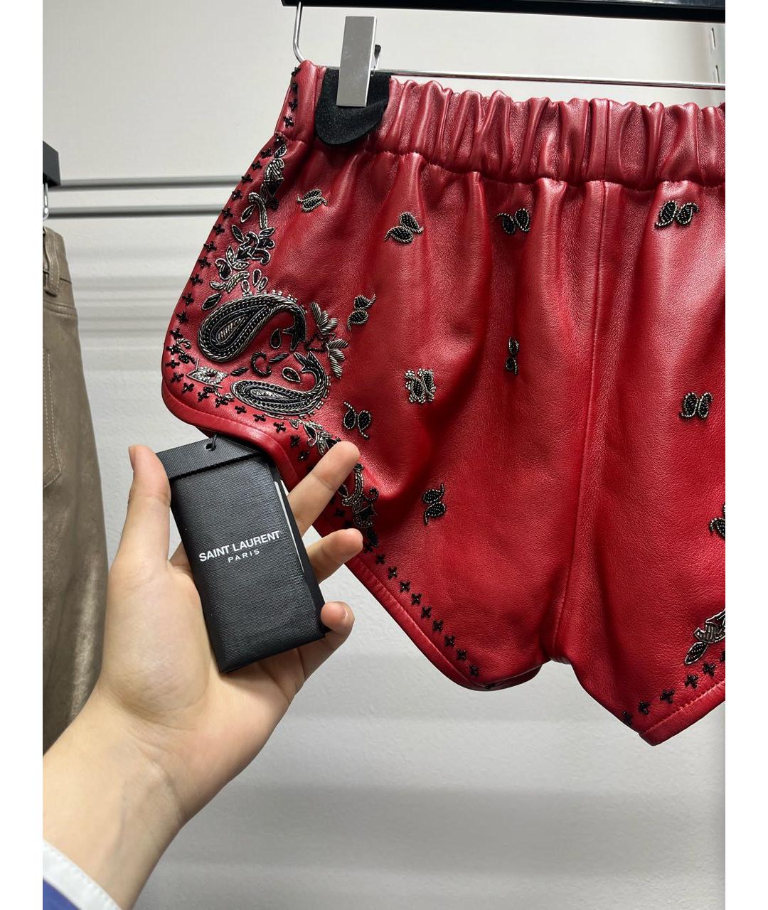 SAINT LAURENT Красные кожаные шорты, фото 4