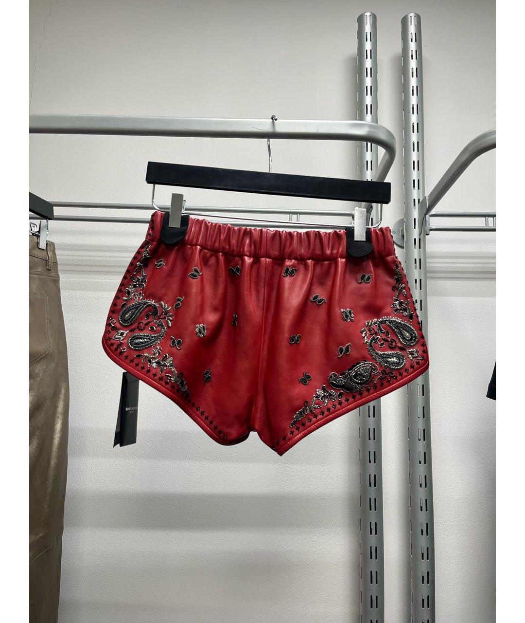 SAINT LAURENT Красные кожаные шорты, фото 3