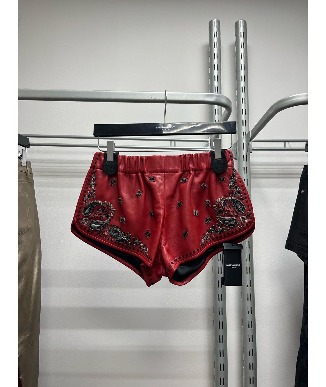 SAINT LAURENT Красные кожаные шорты, фото 6