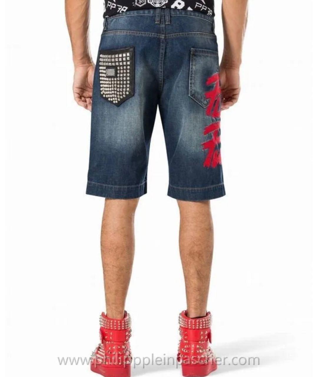 PHILIPP PLEIN Темно-синие деним шорты, фото 2