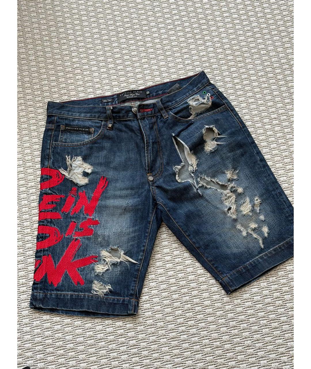 PHILIPP PLEIN Темно-синие деним шорты, фото 4