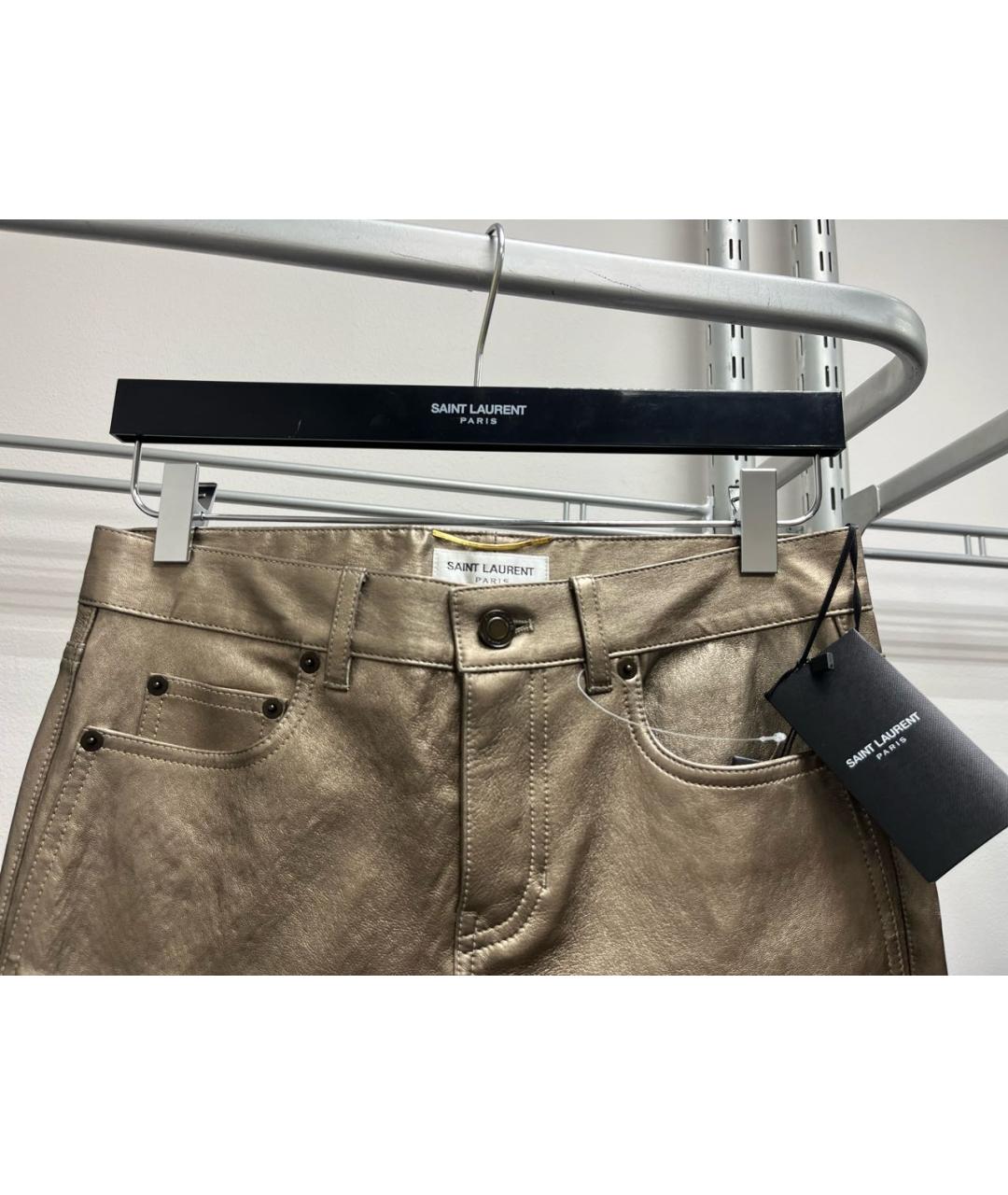SAINT LAURENT Золотые кожаные брюки узкие, фото 4