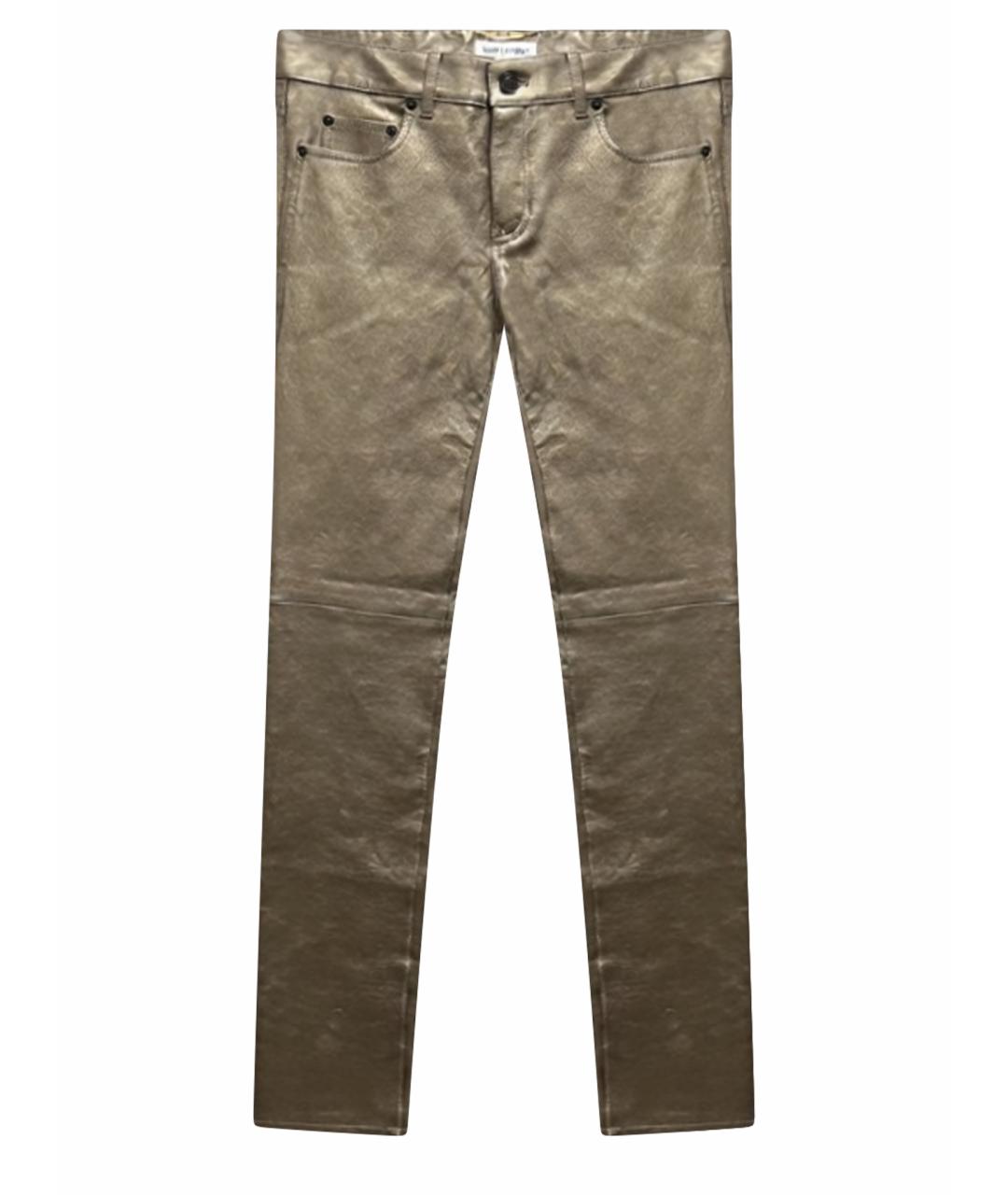 SAINT LAURENT Золотые кожаные брюки узкие, фото 1