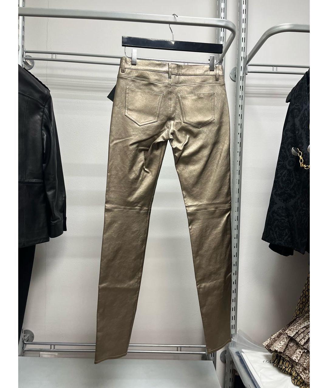 SAINT LAURENT Золотые кожаные брюки узкие, фото 3