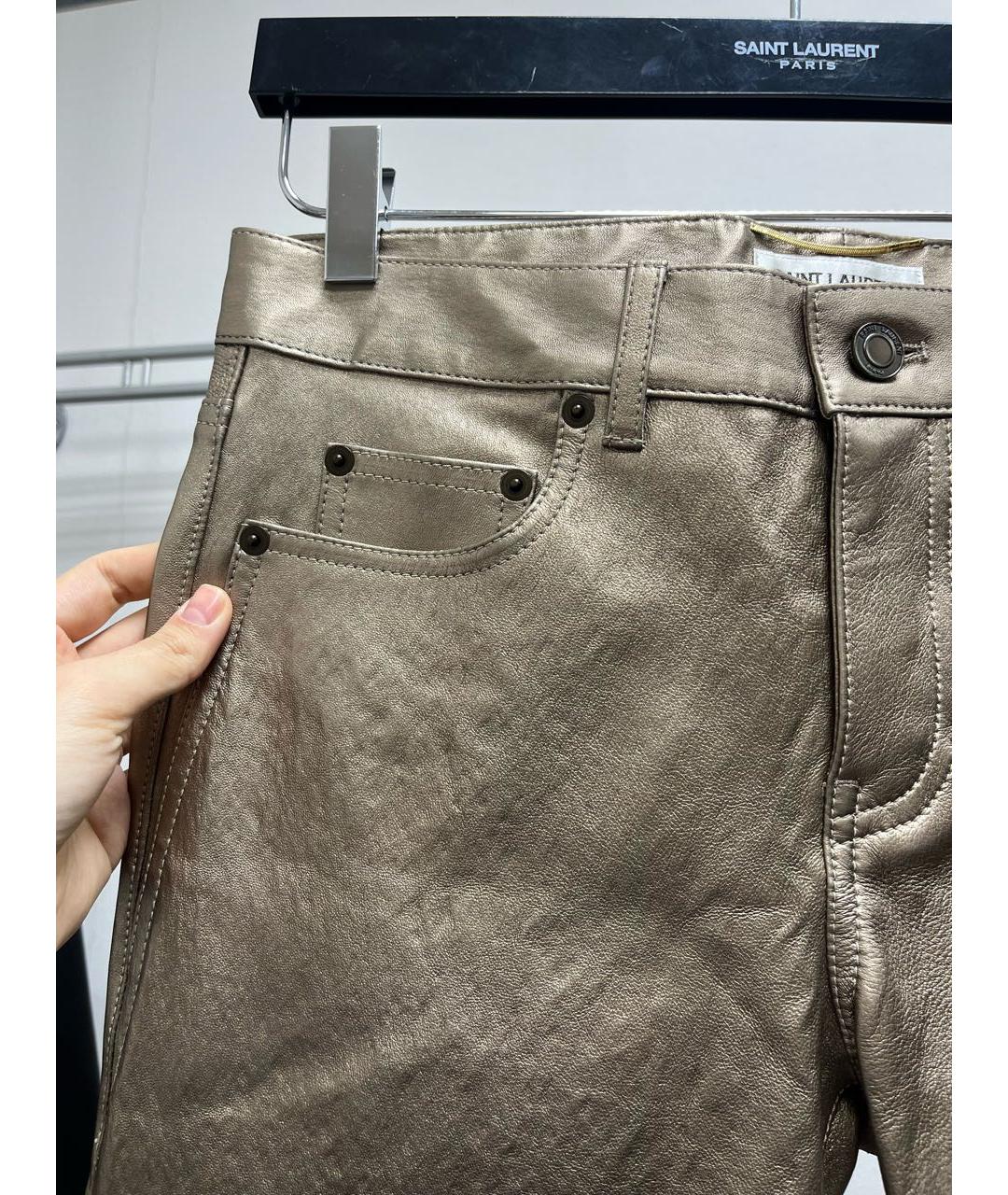 SAINT LAURENT Золотые кожаные брюки узкие, фото 2